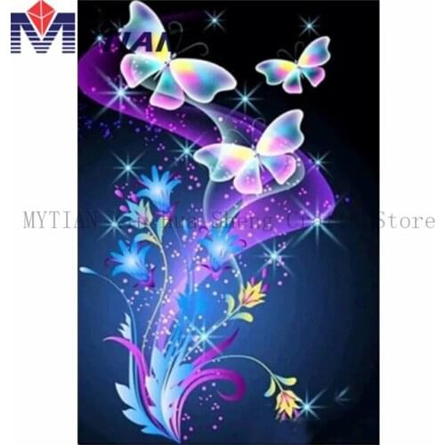 MYTIAN 5D DIY Diamond Painting Colorful Butterflies and Flowers 3d Diamond Embroidery Art Kit Handmade Crafts Cross Stitch Decor