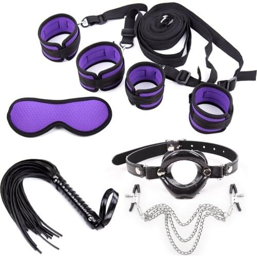 For Women Men Sex Handcuffs Ankle Cuffs Eye Mask Whip Erotic Accessories SetAdult Games BDSM Bondage Restraints System Sex Toys