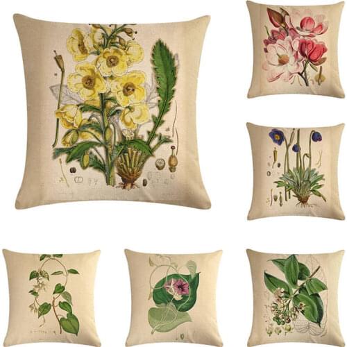 Herb Plant Cushion Cover 45*45cm Hazelnut Mistletoe Acorus Calamus Sour Cherry Poppy Pattern Outdoor Decoration Pillowcase ZY38