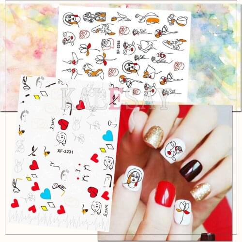Newest 3D Nail Decals Strawberry Design Abstract Nail Art Sticker Back Glue Love Sticker for Manicure Line Sticker for Nails