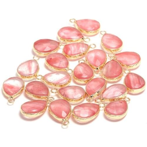 New 5pcs Natural Stone Water Drop Shape Section Watermelon Red Stone Pendants for Jewelry Making DIY Necklace Size 13x23mm