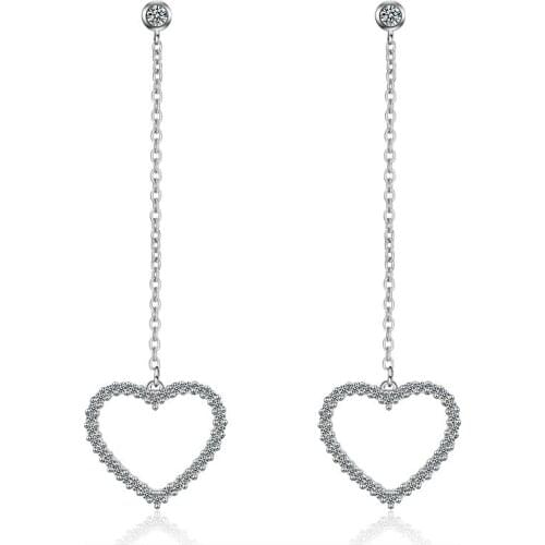 New Arrival 925 Sterling Silver Romantic Love Heart Crystal Ladies`long Stud Earrings Jewelry Anti Allergy Drop Shipping Girls