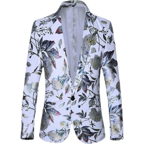 New TUXEDO Style Slim Fit Men Suit Wedding Mens Floral Blazer Jacket Navy Black White Printed Homens Blazers Prom Wear 5XL 6XL