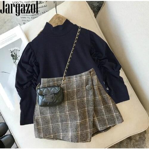 Autumn olde baby girls clothes set Plaid Skirt Fashion Elastic Waist Children Shorts Clothing set Kids Skirts Girls bebes 2-7T