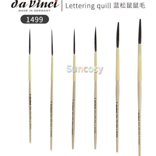 Da Vinci Lettering Quills Series 1499, Craft Brush Blue Brown Squirrel-hair Quill, Long Flat Head Brush Pen, Ideal for Lettering