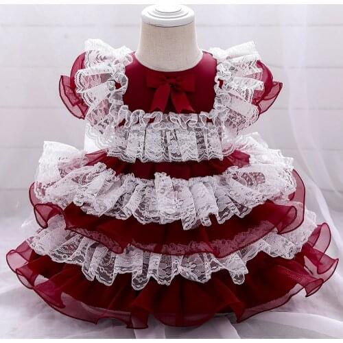 Baby Girl Wedding Princess Dress Childrens Lace Matching Net Cute Lolita Dress New Year 2021 Bow-Knot Kids Costume 0 To 5 Year