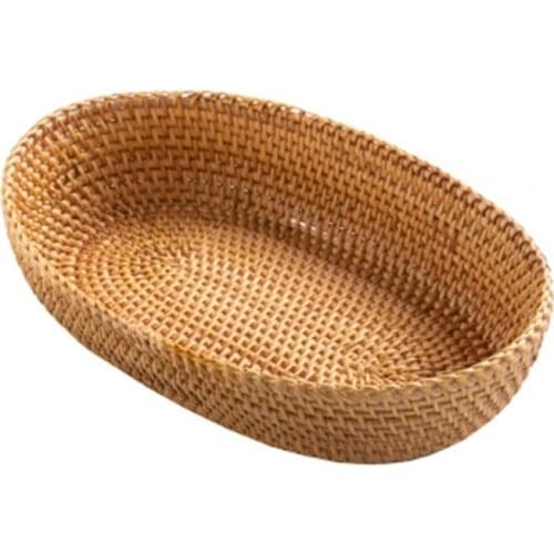 Hand-Woven Rattan Storage Basket Bread Fruit Food Breakfast Display Serving Tray 37MF