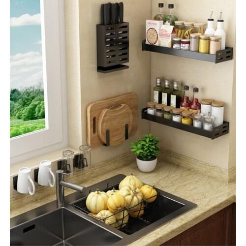 Punch-free Kitchen Organizer Accessories Kitchen Shelf Storage Rack Knife Rest Wall Mounted Multi-function Shelves for Kitchen