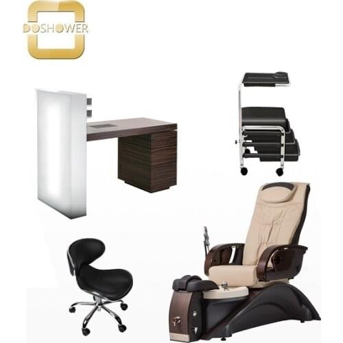 Doshower salon package of pedicure chairs with nail table of salon furniture