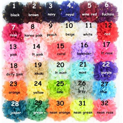 60 pcs/lot , 10 cm " Summer color Gold Polka Dot chifffon Flower with Flat Back hair headband Accessories