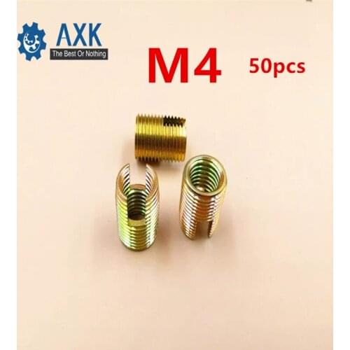 50pcs M4 Self Tapping Thread Insert Screw Bushing M4*M6.5*8mm 302 Slotted Type Wire Thread Repair Insert Steel With Zinc