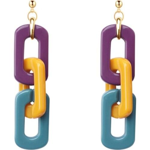 Retro Geometric Earrings Dangle Vintage Resin Chain Earrings Small Fresh and No Pierced Ear Clips 2021 New Silver Needle Earring