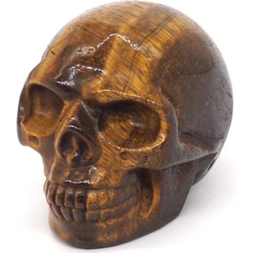 Skull Figurine Natural Stone Yellow Tiger Eye Crystal Carved Statue Realistic Feng Shui Healing Ornament Art Collectible 2"