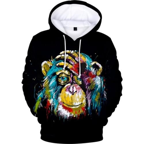 2021 Chimpanzee 3D Hoodies men/women orangutans Sweatshirts autumn winter warm pullovers Gorilla confortable 3D Plus Size