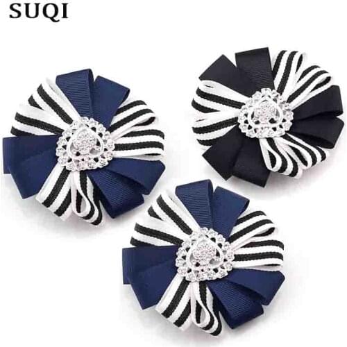 SUQI new fashion stripe Sun flower love Brooches For Women Neck Pins Ribbon Brooch many colors Jewelry Clothing Accessories Gift
