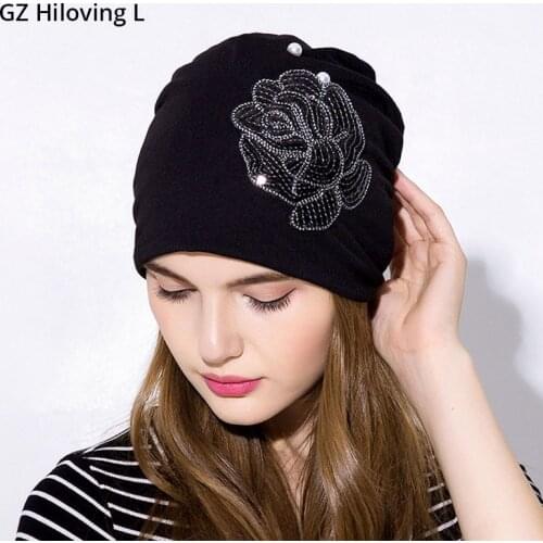 GZHilovingL 2018 Womens Spring Sequins Slouch Beanies Hats Fashion Rose Loose Baggy Hats Preal Soft Womens Ladies Gorros Hats