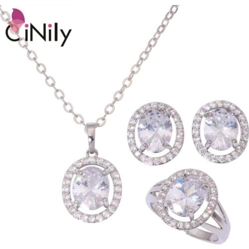CiNily Green Quartz Cubic Zirconia Silver Plated Wholesale For Women Jewelry Necklace Pendant Earrings Ring Jewelry Set NT248-51