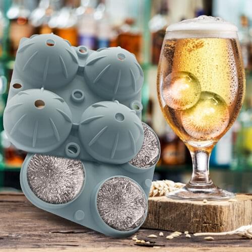 1.8inch 4 Ice Balls Mold for Whiskey Silicone Ice Cube Trays Large Sphere Round Ice Ball Maker for Cocktails Drinks BPA Free