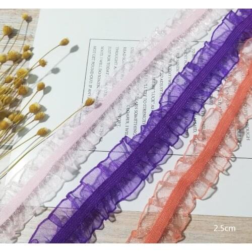 1Yards New Lace Fabric Materials Pink Orange Lace Fabric Trim Elastic Lace Ribbon 2.5CM Tulle Bridal Dress dentelle guipure LE12