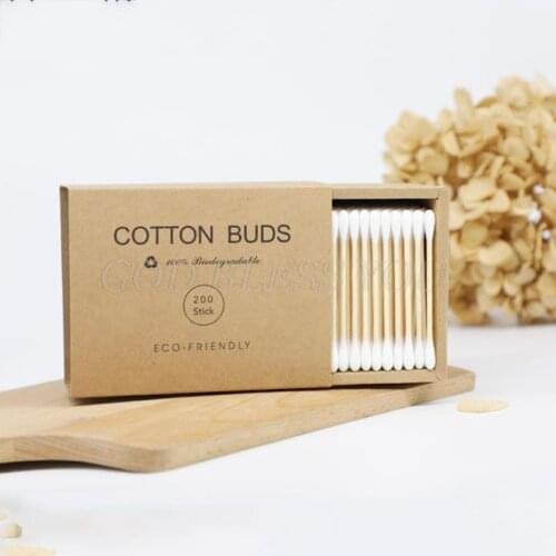 200Pcs/Box Double Tipped Bamboo Cotton Swabs Buds Biodegradable Wooden Makeup Sticks Applicator Nose Ear Cleaning Tools