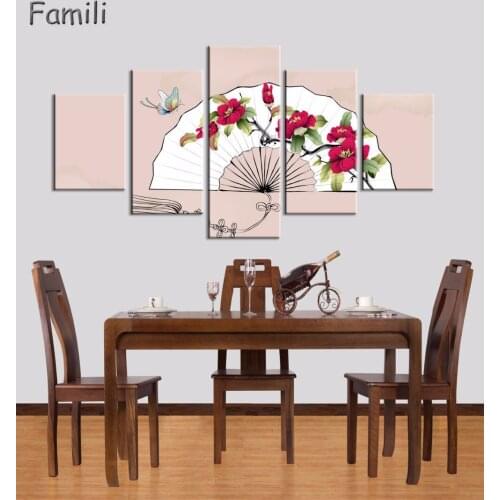 5 Panel Ancient Chinese Brush Painting Print Canvas Lotus pond Koi Art Picture For Living Room Study Wall Decors No Frame