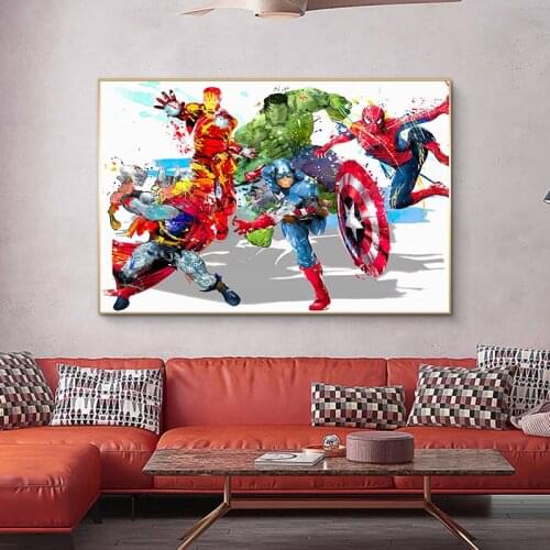 Watercolor Marvel Superhero Iron Man Captain America Spiderman Canvas Painting Wall Art Posters and Prints for Kids Room Decor