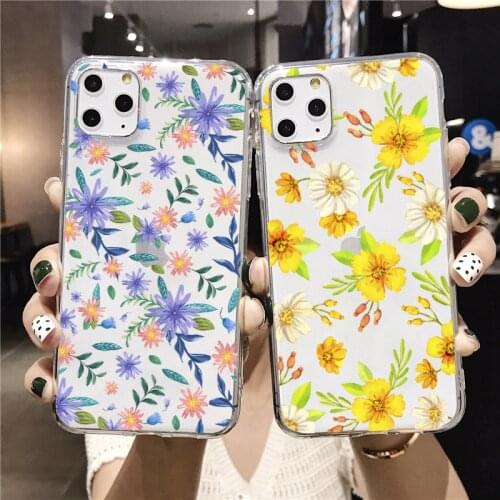 Flower Leaf Case For iPhone 12 X XS Max XR 11 Pro Max 6s 8 7 Plus se 2020 Cute Transparent Soft TPU Bumper clear Cover Coque