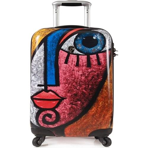 Doodle personality travel luggage fashion graffiti trolley suitcase creative boarding password rolling luggage 20"24"28" inch