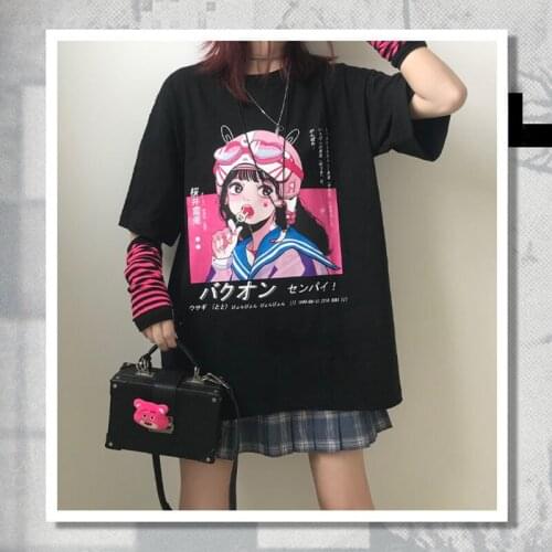 Black Five-point Short-sleeved T-shirt Female New Summer Japanese Loose Harajuku College JK Uniform Clothes Ins Printing Punk