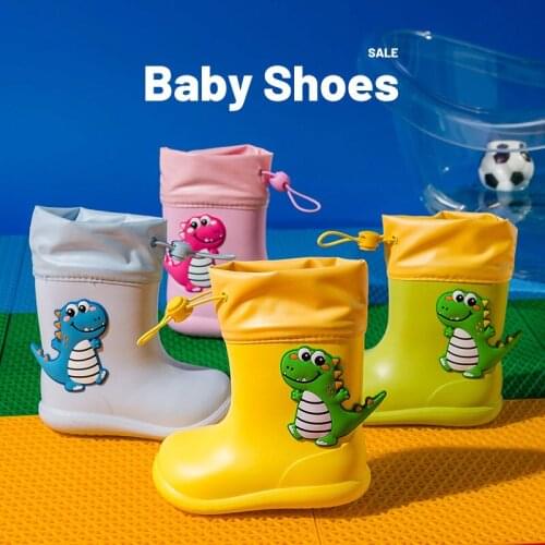 Rainboots Kids Dinosaur Elastic Band Water Boots Girl Bright Gumboots Workmanship Perfect Waders Child Rain Boot Soft Good 2021