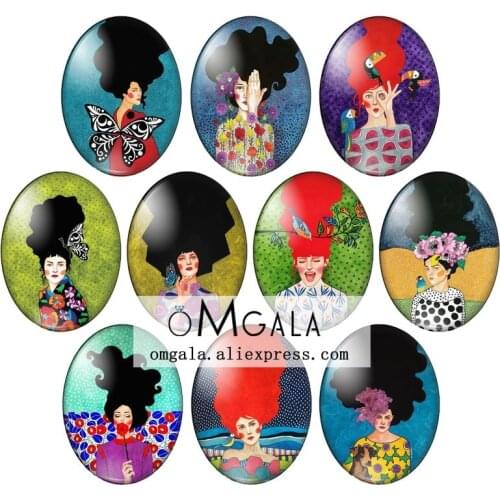 Artistic Long Hair Women Illustration 10pcs 13x18mm/18x25mm/30x40mm Oval photo glass cabochon demo flat back Making findings