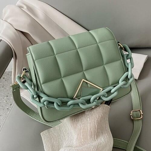 Lattice Pattern Leather Shoulder Bags for Women 2021 New Designer Fashion Casual Female Chain Totes Small Square Crossbody Bag