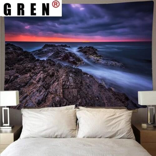 GREN Beautiful Seascape Reef Scenery Cheap Tapestry Art Psychedelic Wall Art Hanging Beach Towel Mandala Thin Blanket Home Decor