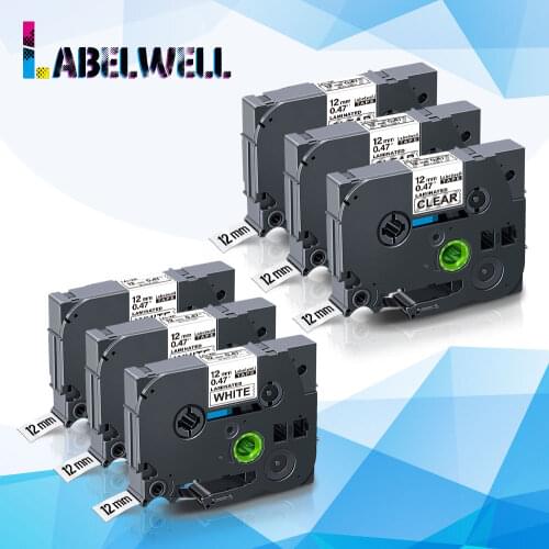 Labelwell 6pcs Laminated tape Tze-231 tze 231 tze-131 printer ribbon 12mm*8m Black on White/Clear for Brother P Touch printer