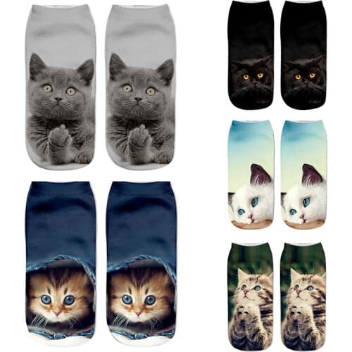Hot Selling 3D Printing Children Socks Cat Design Fashion Unisex Christmas Gift Socks Low Ankle Funny Sock for 6-12T Kids