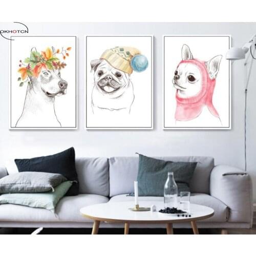 Cute Puppy Pet Prints Posters Canvas Wall Art for Living Room Pictures Home Decoration 3 Pieces/Set Unframed Painting