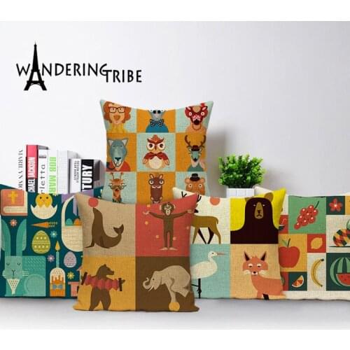 Cartoon Deer Cover Cushion Monkey Elephant Throw Pillow Covers Bear Animal Decor Cushions Covers Sofa Pillows Case Pillowcases