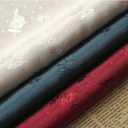 New Jacquard Satin Polyester Fabric Small Rose Jacquard Non-stretch Fabric For Womens Clothing