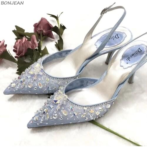 Summer New Closed Toe Womens High Heel Sandals Lace Mesh Crystal Pointed Toe Ladies Sandals Buckle Strap Wedding Women Sandals