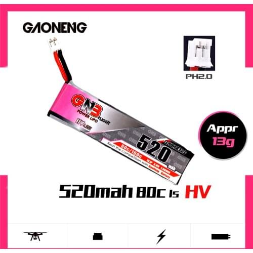 Original 3.8V GNB 520mAh 80C/60C HV Lipo 1s Battery with PH2.0 Plug For Emax Tinyhawk Kingkong LDARC TINY GaoNeng RC Drone