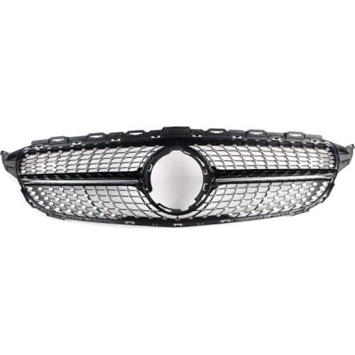 Car Front Grille Upper Grill For Mercedes-Benz C-Class W205 C200 C250 C300 C350 2019 Diamond Style ABS Plastic