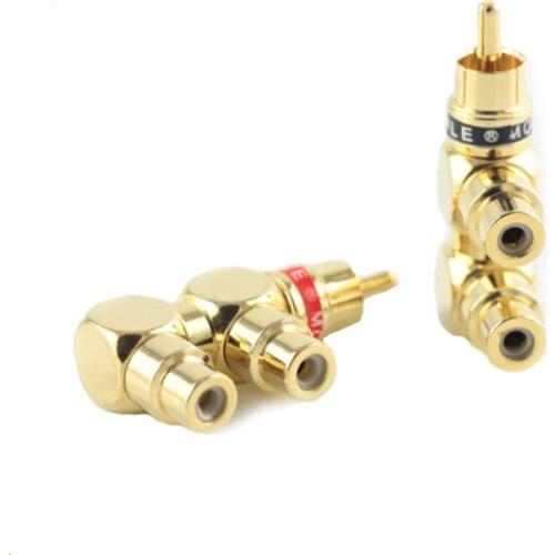 2 Pcs Hi-End 4N Pure Copper Gold-plated RCA Audio and Video Adapter 1 Point 2 Adapter RCA Male To Double Female Socket Connector