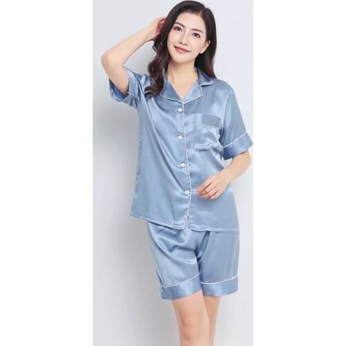22 MM Mummi Pure Silk Pajamas Women Summer Spring Sleepwear Set Men Short Sleeve Shorts Set 100% Mulberry Silk Pijamas
