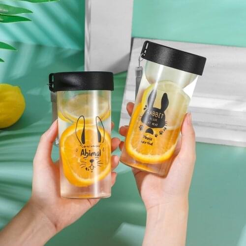 Plastic Cup with Cute Rabbit Ear Portable Frosted Handy Cup with Cover Rope Sealed Leakproof Portable Large Caliber Glass Bottle