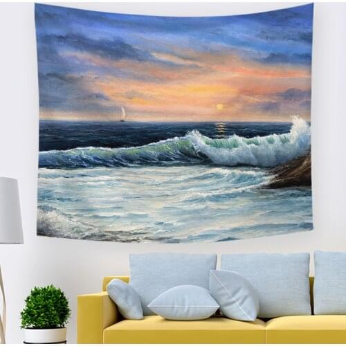 Beach Tapestry Sunrise Summer Hawaiian Sea Wave Cool Seaside Sunset Waves Sunbeam Seashore Wall Hanging Decor Fabric Home Dorm