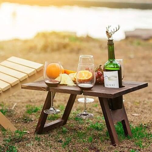Camping folding table Wooden Portable Outdoor Table Rectangular Outdoor Foldable Desk Camping with Glass Rack Fruit Wine Desk