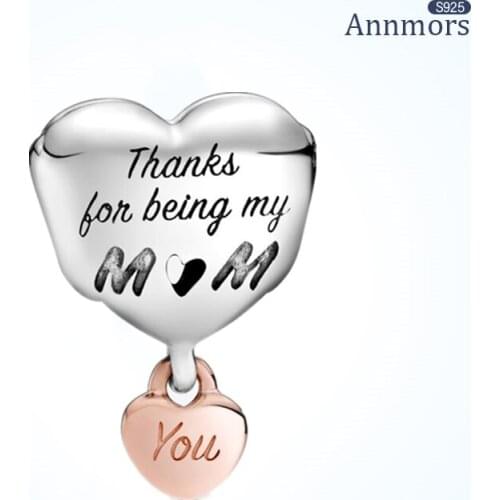 925 Sterling Silver Fits Pandora Charms Double Split Love Thanks Mom Birthday Jewelry Gifts Bracelet Necklace Make Fine Beads