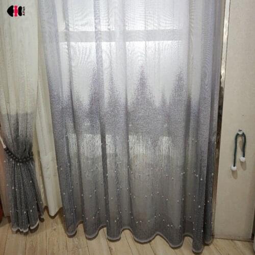 Luxury Chinese Classical Tulle Curtain for Living Room Pearl Beads Embroidery Romantic French Window Treatment Drapes zh508D