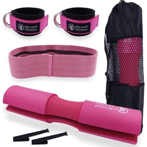 Barbell Pad with Ankle Strap and Hip Band Set For Cable Machine Squat Hip Thrusts Weight Lifting Leg Butt Workout Bodybuilding