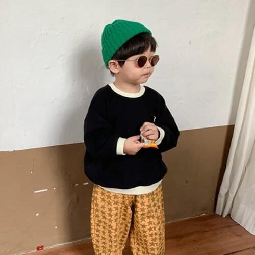 2021 Spring and Autumn Letter Embroidered Sweatshirt Boys and Girls Cotton Pure Color Casual Pullover Childrens Top